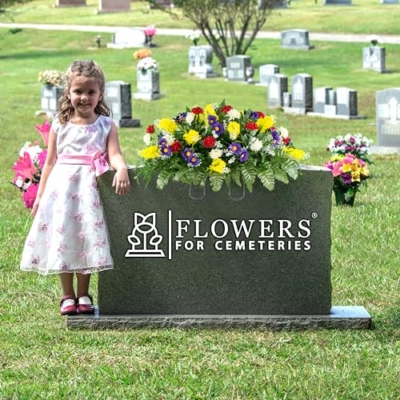 Product: Sympathy Silks Artificial Cemetery Flowers – Realistic Wildflower Outdoor Grave Decorations - Yellow Red Wildflower Saddle for Headstone