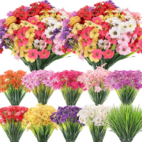 Product: Lyrow 100 Bundles Violet Artificial Flowers, UV Resistant Faux Flowers Outdoor, Faux Silk Flowers, Fake Violet Flowers Bulk for Front Porch Hanging Garden Courtyard Farmhouse Home(Classic Colors)