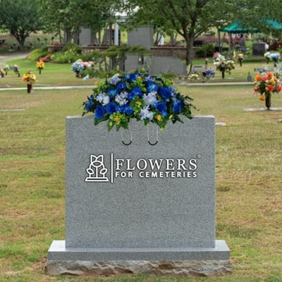 Silky Flower Store Sympathy Silks Artificial Cemetery Flowers, Blue Roses and Hydrangeas Headstone Saddle, 30 Headstone Flower Saddle 30cm 10 10 Product: Sympathy Silks 30" Headstone Flower Saddle Artificial Cemetery Flowers - Gravesite Flowers - Blue Roses and Hydrangeas