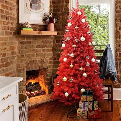 Silky Flower Store 7FT Artificial Full Christmas Tree, Unlit Faux Red Christmas Tree, 1066 Branch Tips, 40in Diameter, 7FT 11 11 Product: Maylaviu 7FT Artificial Full Christmas Tree, Unlit - Faux Red Christmas Tree for Front Door, Porch, Entryway Xmas Home Decorations - Fake Xmas Tree with 1066 Branch Tips