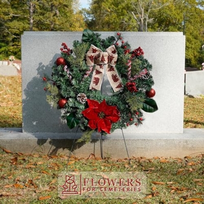 Silky Flower Store Sympathy Silks Winter Forest Wreath, Berries and Poinsettia, Holiday Easel Display, 30 Inch 13 13 Product: Sympathy Silks Wreath Decoration - Winter Forest Wreath with Berries and Poinsettia - Artificial Christmas Wreath on 30 Inch Easel