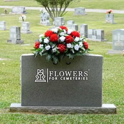 Product: Sympathy Silks Artificial Cemetery Flowers - Outdoor Grave Decorations - Christmas Decor - 1 Red Mum and White Rose Saddle for Headstone