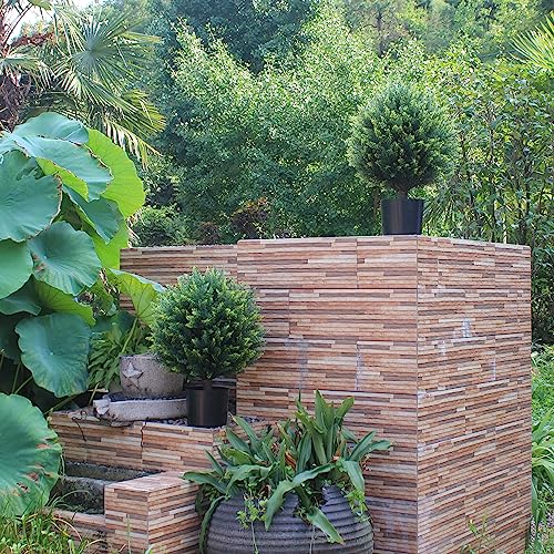 Product: Artificial Cedar Topiary Ball Tree Two 22''T Artificial Shrub Plants UV Resistant Potted Bushes for Front Porch Home Garden Indoor Outdoor