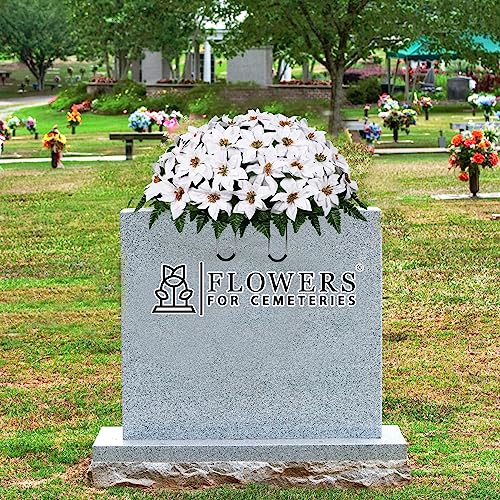 Product: Sympathy Silks Artificial Cemetery Flowers - Grave Decoration - Memorial Flowers - 30" White Poinsettia Saddle for Headstone