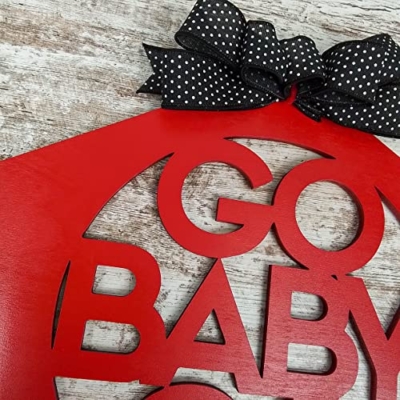 Silky Flower Store Derby Jockey Silk Horse Racing Door Decoration, Red Black White Bridal Shower Decor, Birch Wood Door Hanger 32.5cm 15 15 Product: Derby Jockey Silk - Go Baby Go Horse Racing Door Decoration - Red Black White - Bridal Shower Front Door Decorations