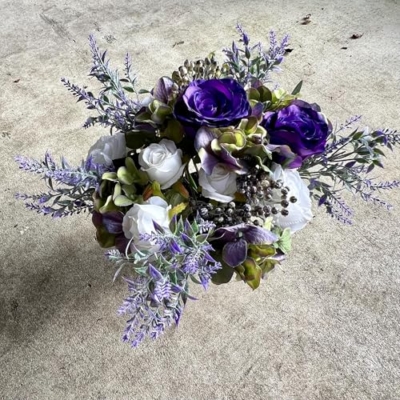 Product: Elegant Artificial Lavender & Purple Rose Funeral Flowers for Outdoor Grave Decorations