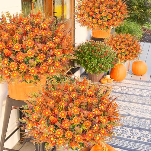 Silky Flower Store UV Resistant Faux Fall Flowers, Autumn Orange Daisy Eucalyptus Lavender Greenery, Outdoor Porch Patio Decor, 64 Pcs সেট 5 5 Product: Ruidazon 64 Pcs Outdoor Fall Flowers UV Resistant Faux Fall Plants with Fall Daisy Eucalyptus Lavender Artificial Autumn Flowers Greenery for Outside Home Porch Patio Thanksgiving Decoration