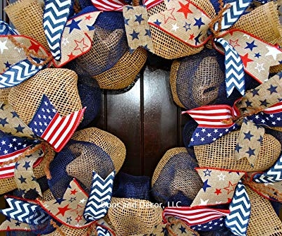 Silky Flower Store Patriotic Mesh Wreath, July 4th Memorial Day Father’s Day Labor Day Door Decor, Handmade USA, 24 Inch Diameter 9 9 Product: Patriotic Mesh Wreath for July 4th, Memorial Day, Father's Day, and Labor Day in 24 inch Diameter