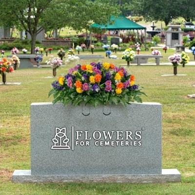 Product: Sympathy Silks Artificial Cemetery Flowers – Realistic Wildflower Outdoor Grave Decorations - Purple Violet Wildflower Saddle for Headstone