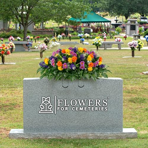 Product: Sympathy Silks Artificial Cemetery Flowers – Realistic Wildflower Outdoor Grave Decorations - Purple Violet Wildflower Saddle for Headstone