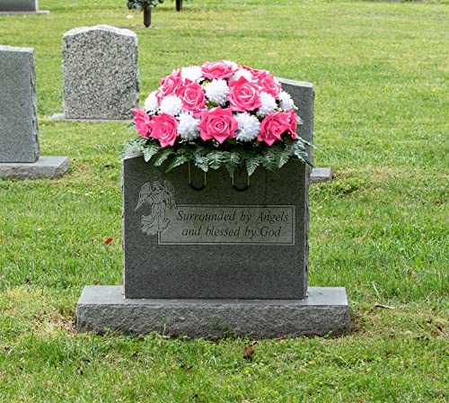 Product: Mother's Day - Artificial Cemetery Flowers Headstone Arrangement - 30" Pink Rose & White Mums Silk Flowers for Outdoor Grave - Decorations