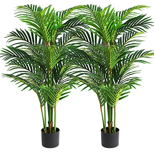 Product: VIAGDO Artificial Areca Palm Tree 4ft Tall Fake Palm Tree Decor with 12 Trunks Faux Tropical Palm Silk Plant Potted Dypsis Lutescens Plants for Modern Home Office Floor Corner Decor Indoor, 2 Pack