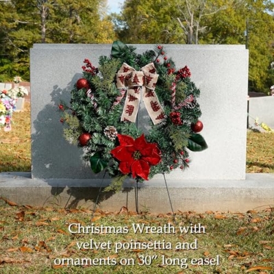 Silky Flower Store Sympathy Silks Winter Forest Wreath, Berries and Poinsettia, Holiday Easel Display, 30 Inch 11 11 Product: Sympathy Silks Wreath Decoration - Winter Forest Wreath with Berries and Poinsettia - Artificial Christmas Wreath on 30 Inch Easel