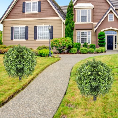Silky Flower Store Artificial Boxwood Topiary Ball, UV Resistant Faux Greenery, 2 Pack, 26 Inches 4 4 Product: Canlierr 2 Pcs Artificial Boxwood Topiary Ball Bush 26" Tree UV Resistant with Spike Easy to Push in The Ground Fake Boxwood Plants Faux Greenery Shrubs for Indoor Outdoor Home Garden (Light Green)