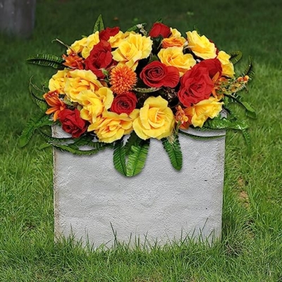 Silky Flower Store Red Artificial Cemetery Flowers, GRPFS Headstone Flower Saddle, Realistic Crimson Memorial Floral Arrangement, 20.5cm 14 14 Product: Realistic Red Artificial Cemetery Flowers - GRPFS Headstone Flower Saddle for Graves