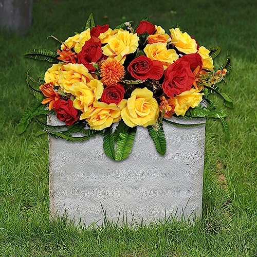 Silky Flower Store Red Artificial Cemetery Flowers, GRPFS Headstone Flower Saddle, Realistic Crimson Memorial Floral Arrangement, 20.5cm 6 6 Product: Realistic Red Artificial Cemetery Flowers - GRPFS Headstone Flower Saddle for Graves