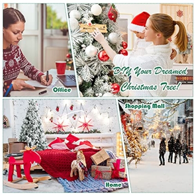 Product: Stunning Goplus 8ft Snow Flocked Christmas Tree - Artificial Hinged Pine with 1424 Glitter Branches & Pine Cones