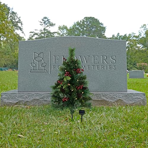 Product: Sympathy Silks Artificial Cemetery Decoration - Gravesite Tree - Christmas Tree with Solar Lights (1) Tree
