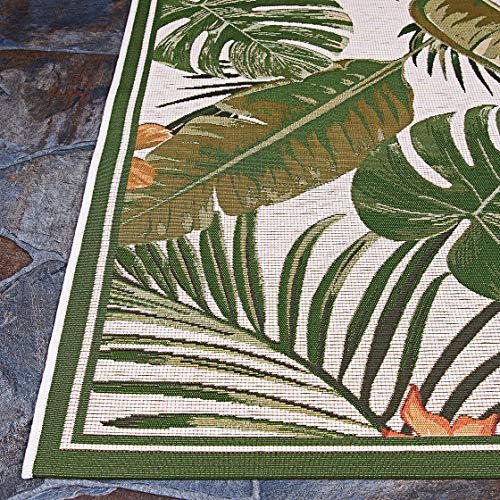 Product: Couristan Dolce Flowering Fern Ivory-Hunter Green Indoor/Outdoor Area Rug, 5'3" x 7'6"