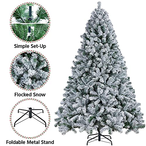 Silky Flower Store Premium Snow Flocked Artificial Christmas Spruce Tree, 1284 Branch Hinged PVC Foliage, Metal Stand, 7.5ft 2 2 Product: Yaheetech 7.5ft Premium Snow Flocked Hinged Artificial Christmas Fake Spruce Full Tree for Home Office Party Decoration with 1284 Branch White Snow Tips and Metal Stand