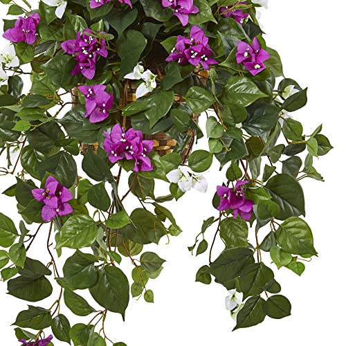 Silky Flower Store Mixed Bougainvillea Artificial Hanging Basket Plant, Deep Green Leaves, Indoor Outdoor Faux Floral Décor, 30in. 2 2 Product: Nearly Natural 30in. Mixed Bougainvillea Artificial Plant Hanging Basket