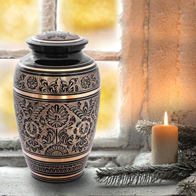 Product: Cremation Urn for Human Ashes with Satin Bag, for Adults up to 200 lbs | Large Handcrafted Funeral Urns by Divit Shilp (Adult, Black Art)