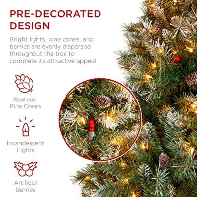 Product: Best Choice Products Christmas Tree Pre-Lit, Pre-Decorated Artificial 7.5ft Frosted Pine Holiday Decoration w/Frosted Tips, Pine Cones, Berries