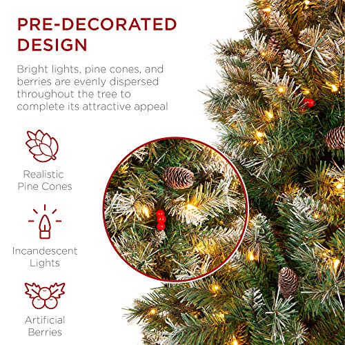 Product: Best Choice Products Christmas Tree Pre-Lit, Pre-Decorated Artificial 7.5ft Frosted Pine Holiday Decoration w/Frosted Tips, Pine Cones, Berries