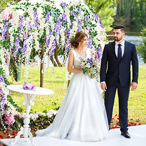 Silky Flower Store Purple Artificial Wisteria Vines, Faux Hanging Flowers, Wedding Decor, 14FT 4 4 Product: MOTONG Artificial Flowers Decoration, 2 Pcs (14FT) Fake Flowers Wisteria Vines, Artificial Vine Garland Plants Arts For Ceremony Home Garden Wedding Party Decoration (Purple)