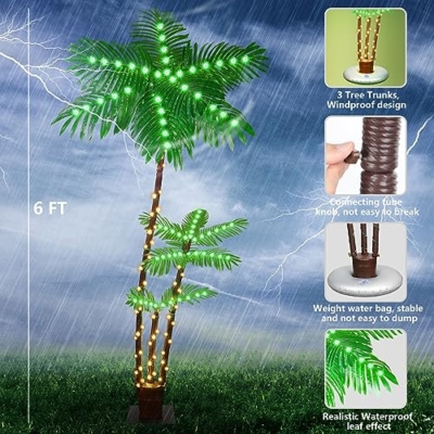 Silky Flower Store LED Illuminated Palm Tree, Waterproof Tropical Indoor Outdoor Decor, Warm White 8 Mode, 6FT 8 8 Product: PINPON 6FT LED Illuminated Palm Tree– Outdoor/Indoor Waterproof Fake Palm Tree Decor for Christmas, Tiki Parties, Poolside, Patio, and Tropical Themes