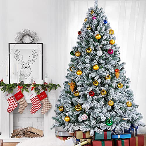 Silky Flower Store Premium Snow Flocked Artificial Christmas Spruce Tree, 1284 Branch Hinged PVC Foliage, Metal Stand, 7.5ft 1 1 Product: Yaheetech 7.5ft Premium Snow Flocked Hinged Artificial Christmas Fake Spruce Full Tree for Home Office Party Decoration with 1284 Branch White Snow Tips and Metal Stand