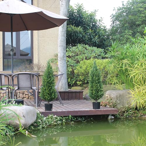 Product: Artificial Topiary Trees 3 Foot Artificial Cedar Trees UV Resistant Potted Plant Set of 2 Faux Bushes Fake Shrubs for Outdoor Indoor Front Porch Garden