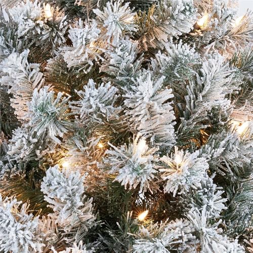 Product: Yaheetech 7.5ft Pre-lit Artificial Christmas Tree W/Incandescent Warm White Lights, Snow Flocked Full Prelighted Xmas Tree W/1284 Branch Tips, 550 Incandescent Lights & Foldable Stand, Green & White