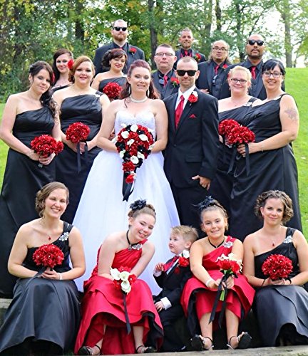 Silky Flower Store Artificial Wedding Cascade Bouquet, Black Red White Calla Lily Boutonniere, 10W x 20L 4 4 Product: Angel Isabella Artificial Wedding Cascade Bouquet Black Red White with Boutonniere