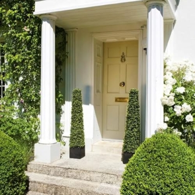 Product: GreenBrokers 2 x Artificial Boxwood Topiary Pyramid Trees in Black Square Planter (4ft/120cm), Wood, Green