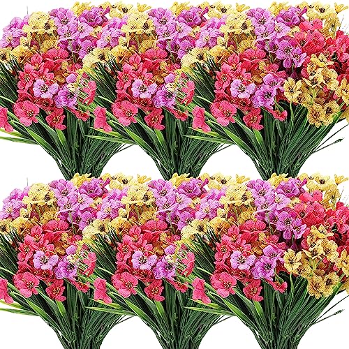 Product: Lyrow 100 Bundles Violet Artificial Flowers, UV Resistant Faux Flowers Outdoor, Faux Silk Flowers, Fake Violet Flowers Bulk for Front Porch Hanging Garden Courtyard Farmhouse Home(Colorful)