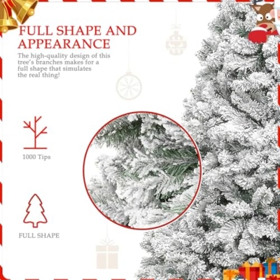 Silky Flower Store Fenbeli Flocked Christmas Tree, 6ft Artificial Snow Xmas Tree, 1000 Branch Tips, Metal Hinges, Foldable Base, 6ft 11 11 Product: Fenbeli 6ft Flocked Christmas Tree, Premium Artificial Snow Xmas Tree with 1000 Branch Tips, Metal Hinges & Foldable Base for Home, Office and Party Decoration