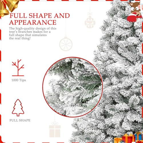 Silky Flower Store Fenbeli Flocked Christmas Tree, 6ft Artificial Snow Xmas Tree, 1000 Branch Tips, Metal Hinges, Foldable Base, 6ft 3 3 Product: Fenbeli 6ft Flocked Christmas Tree, Premium Artificial Snow Xmas Tree with 1000 Branch Tips, Metal Hinges & Foldable Base for Home, Office and Party Decoration
