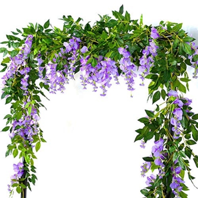 Silky Flower Store Purple Artificial Wisteria Vines, Faux Hanging Flowers, Wedding Decor, 14FT 16 16 Product: MOTONG Artificial Flowers Decoration, 2 Pcs (14FT) Fake Flowers Wisteria Vines, Artificial Vine Garland Plants Arts For Ceremony Home Garden Wedding Party Decoration (Purple)