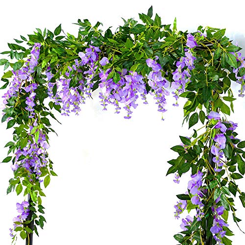 Silky Flower Store Purple Artificial Wisteria Vines, Faux Hanging Flowers, Wedding Decor, 14FT 7 7 Product: MOTONG Artificial Flowers Decoration, 2 Pcs (14FT) Fake Flowers Wisteria Vines, Artificial Vine Garland Plants Arts For Ceremony Home Garden Wedding Party Decoration (Purple)
