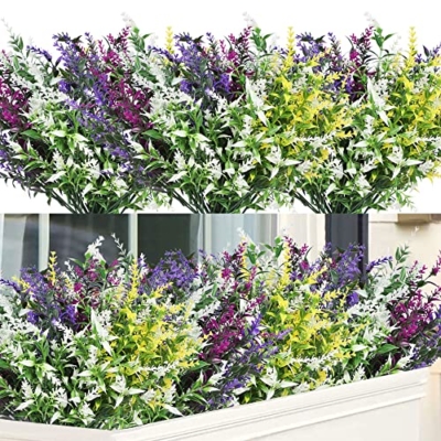 Product: Homcomodar Artificial Lavender Flowers 12 Bundles UV Resistant Outdoor Flower Fake Plastic Outdoor Plants Bush Faux Shrubs Outdoor Garden Yard Hanging Decoration(Mixed Color)