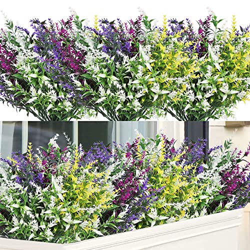 Homcomodar Artificial Lavender Flowers 12 Bundles UV Resistant Outdoor Flower Fake Plastic Outdoor Plants Bush Faux Shrubs Outdoor Garden Yard Hanging Decoration(Mixed Color) - Artificial Roses Product: Homcomodar Artificial Lavender Flowers 12 Bundles UV Resistant Outdoor Flower Fake Plastic Outdoor Plants Bush Faux Shrubs Outdoor Garden Yard Hanging Decoration(Mixed Color)