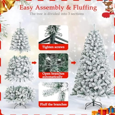 Silky Flower Store Fenbeli Flocked Christmas Tree, 6ft Artificial Snow Xmas Tree, 1000 Branch Tips, Metal Hinges, Foldable Base, 6ft 13 13 Product: Fenbeli 6ft Flocked Christmas Tree, Premium Artificial Snow Xmas Tree with 1000 Branch Tips, Metal Hinges & Foldable Base for Home, Office and Party Decoration