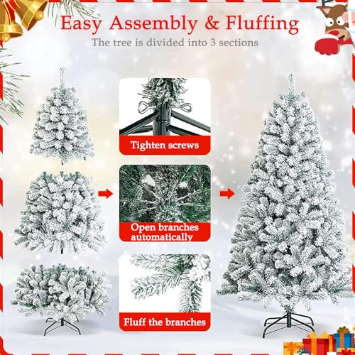 Silky Flower Store Fenbeli Flocked Christmas Tree, 6ft Artificial Snow Xmas Tree, 1000 Branch Tips, Metal Hinges, Foldable Base, 6ft 5 5 Product: Fenbeli 6ft Flocked Christmas Tree, Premium Artificial Snow Xmas Tree with 1000 Branch Tips, Metal Hinges & Foldable Base for Home, Office and Party Decoration
