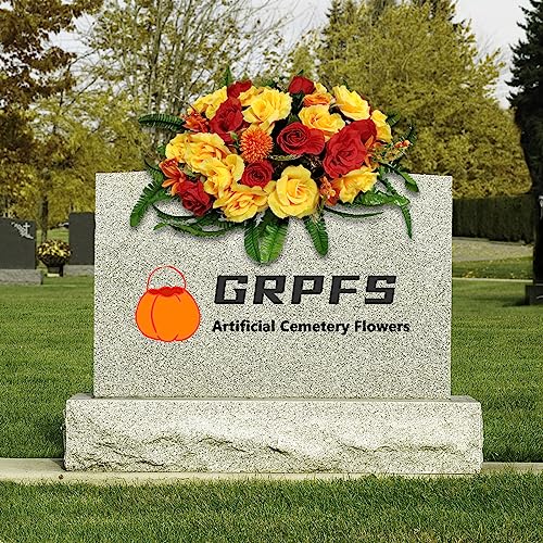 Silky Flower Store Red Artificial Cemetery Flowers, GRPFS Headstone Flower Saddle, Realistic Crimson Memorial Floral Arrangement, 20.5cm 1 1 Product: Realistic Red Artificial Cemetery Flowers - GRPFS Headstone Flower Saddle for Graves