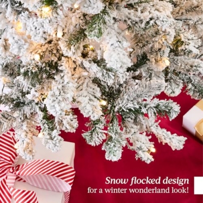 Product: Best Choice Products Flocked Pencil Christmas Tree, Pre-Lit Slim Artificial Holiday Decoration, 4.5ft Lighted Skinny w/Base, Warm White Lights