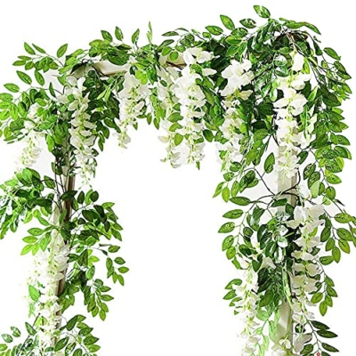 Silky Flower Store Artificial Wisteria Vine Garland, Fake Flowers Decoration, White 14ft, Wedding Ceremony Home Garden Decor, 2m 15 15 Product: MOTONG Artificial Flowers Decoration, 2 Pcs (14FT) Fake Flowers Wisteria Vines, Artificial Vine Garland Plants Arts For Ceremony Home Garden Wedding Party Decoration (4 Pcs White)