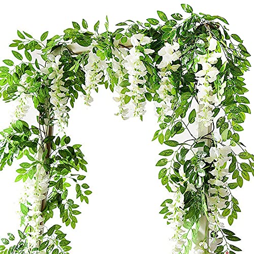 Silky Flower Store Artificial Wisteria Vine Garland, Fake Flowers Decoration, White 14ft, Wedding Ceremony Home Garden Decor, 2m 7 7 Product: MOTONG Artificial Flowers Decoration, 2 Pcs (14FT) Fake Flowers Wisteria Vines, Artificial Vine Garland Plants Arts For Ceremony Home Garden Wedding Party Decoration (4 Pcs White)