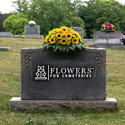Silky Flower Store Artificial Cemetery Flowers, Yellow Sunflower Grave Saddle, Sympathy Headstone Decoration, 20.5cm 10 10 Product: Sympathy Silks Artificial Cemetery Flowers - Grave Flowers for Cemetery - Yellow Sunflower Saddle for Headstone