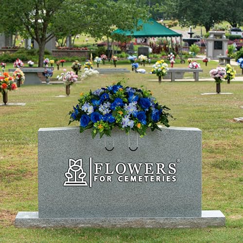 Silky Flower Store Sympathy Silks Artificial Cemetery Flowers, Blue Roses and Hydrangeas Headstone Saddle, 30 Headstone Flower Saddle 30cm 1 1 Product: Sympathy Silks 30" Headstone Flower Saddle Artificial Cemetery Flowers - Gravesite Flowers - Blue Roses and Hydrangeas